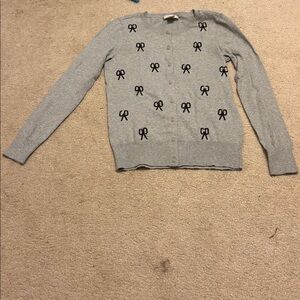 LOFT Gray Sweater with Black Bow Accents